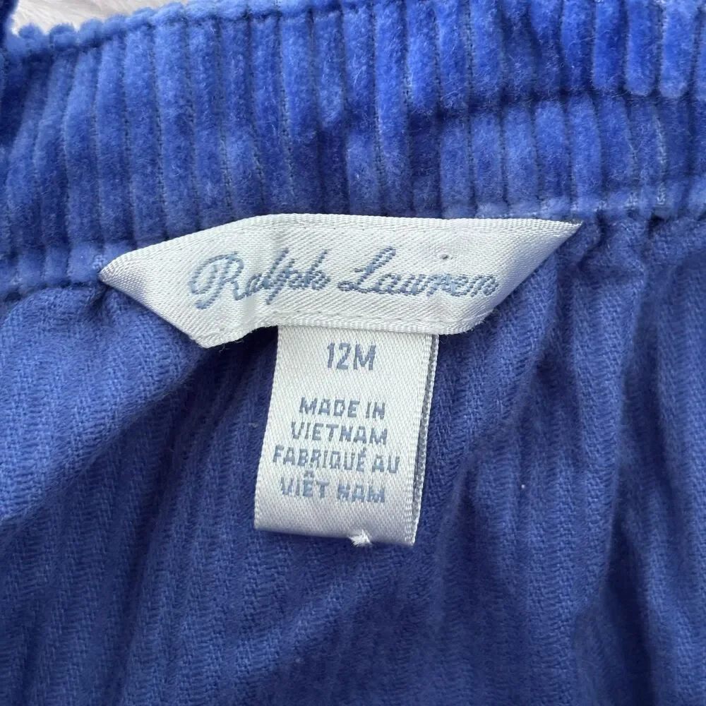 Ralph Lauren Baby Girls Size 12M Blue Corduroy Pinafore Overall Dress Cotton